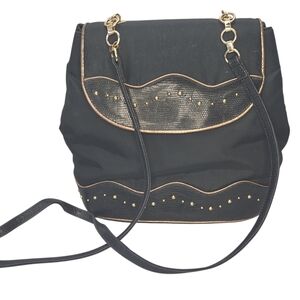 Vintage Jay Herbert New York Black Nylon Shoulder Bag Studded Faux Leather Trim